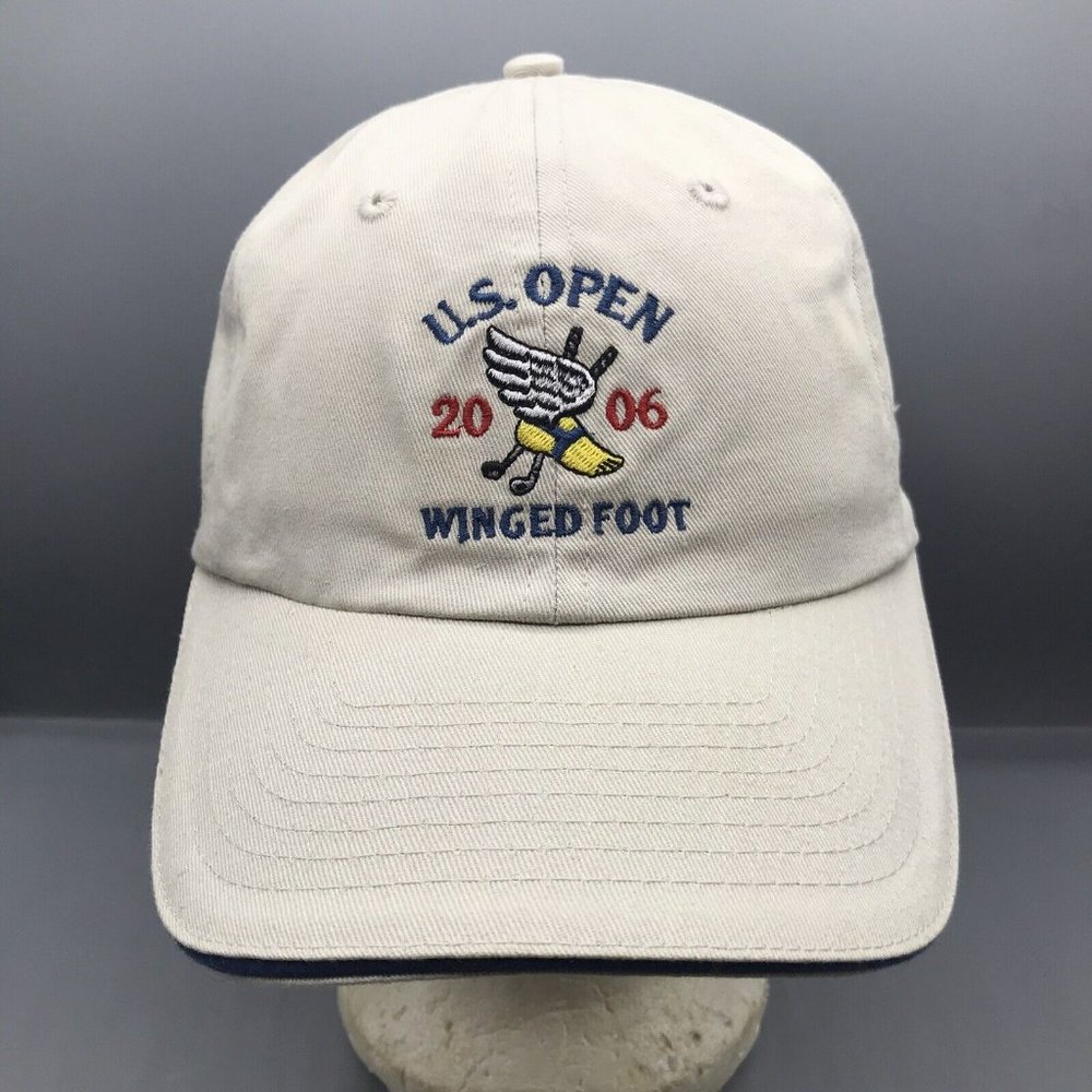 US Open 2006 Winged Foot Golf Hat Cap USGA Member Adjustable Beige Vtg EUC